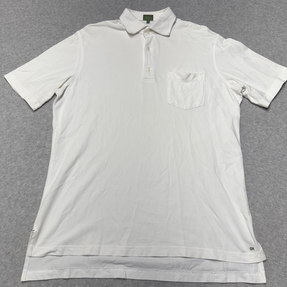 Sid Mashburn Polo Shirt Mens L White Solid 100% Cotton Knit Pocket Casual Top